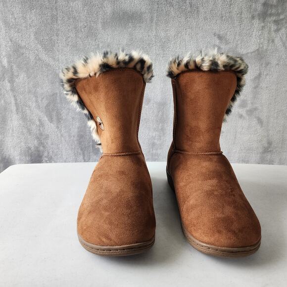 Vionic Boots Womens 8 Cheasnut Fairfax Faux Fur Lined Winter Leopard Slipper - Picture 10 of 10